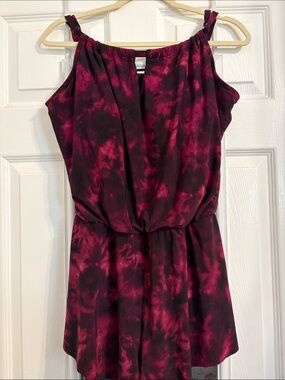 Aqua Green Magenta and Black Tie-Dye One-Piece Swimsuit Extra Large Like New